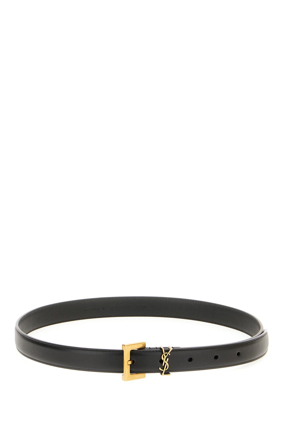 saint laurent black leather belt