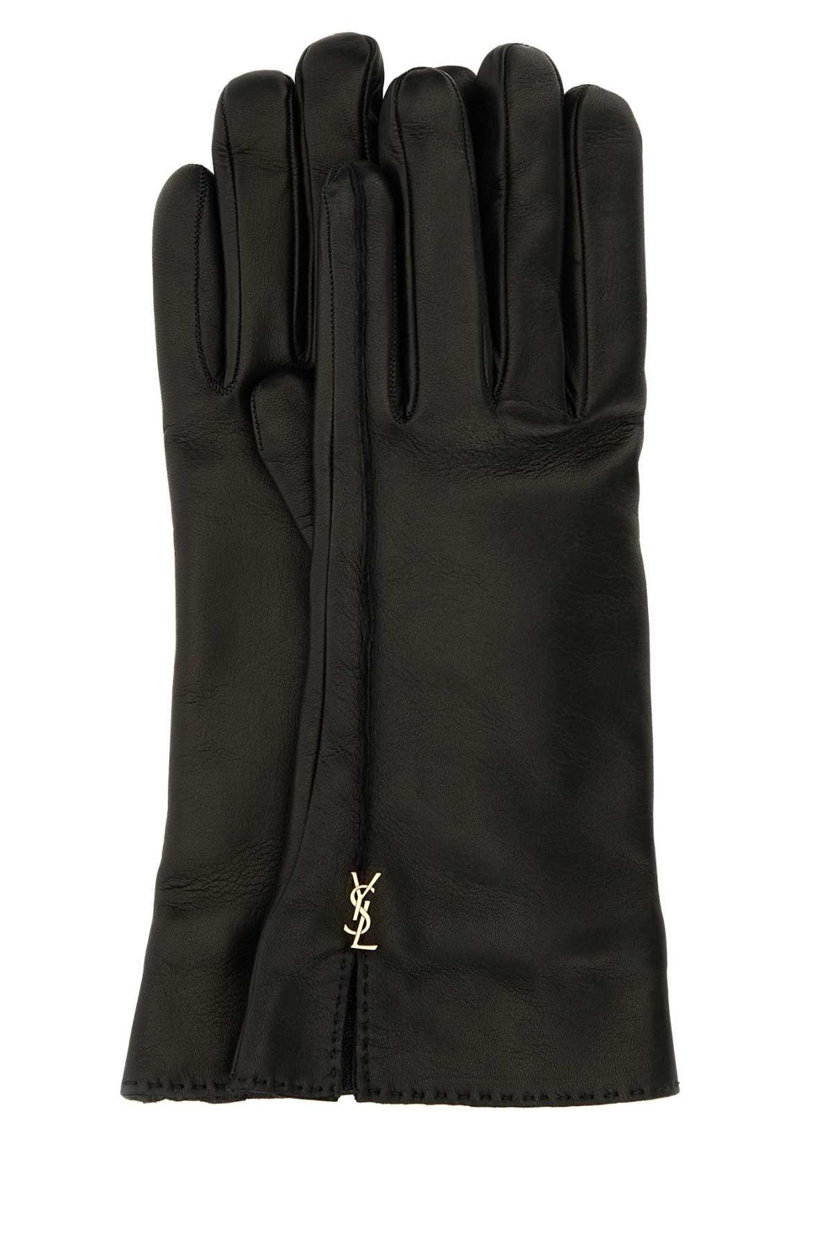 saint laurent black leather cassandre gloves