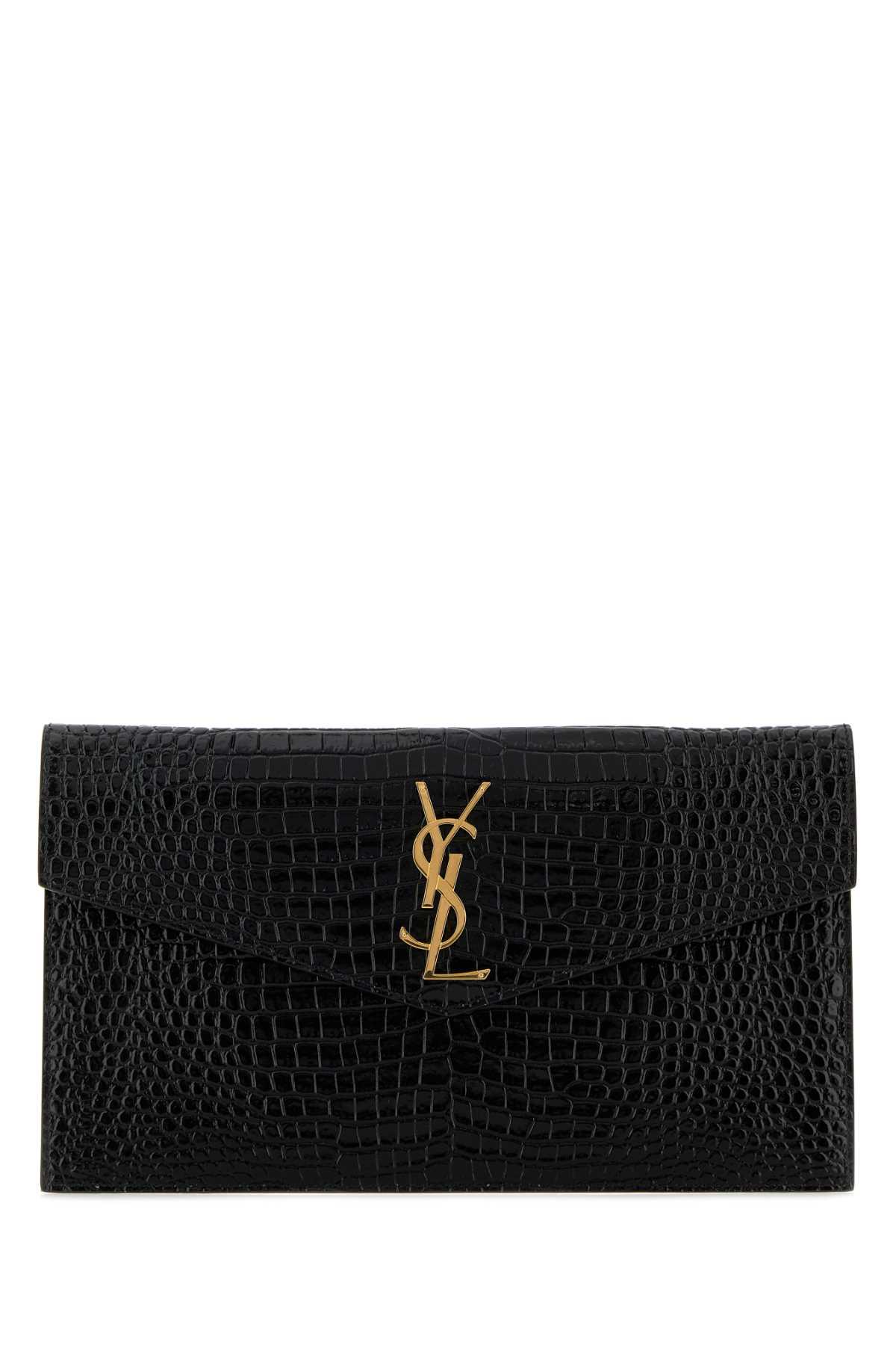 saint laurent black leather uptown clutch
