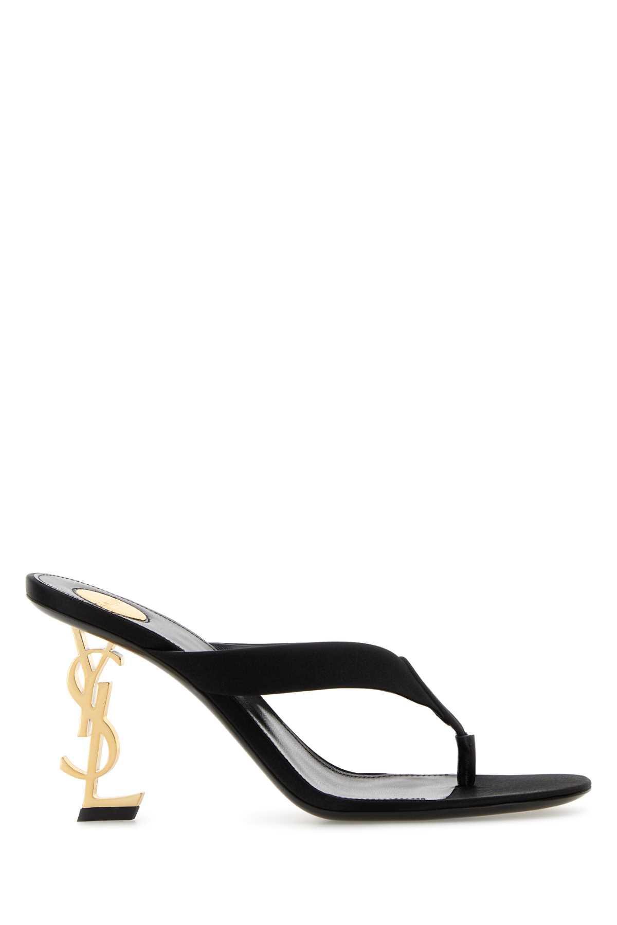 saint laurent black satin opyum thong mules