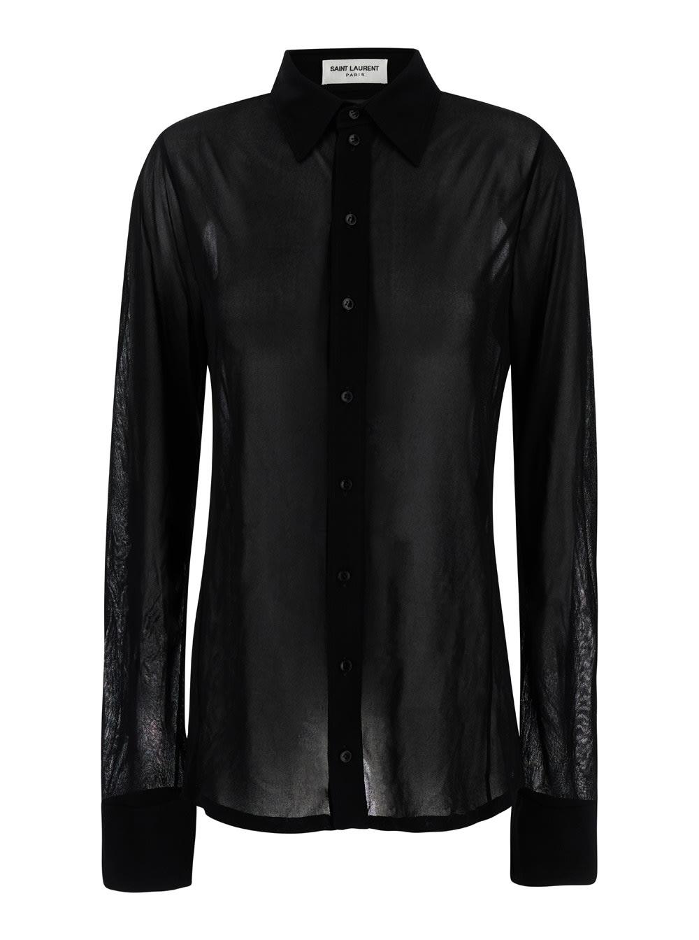saint laurent black shirt with transparent effect