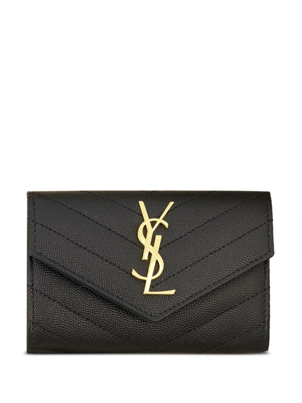 saint laurent cardholder with brass metal logo
