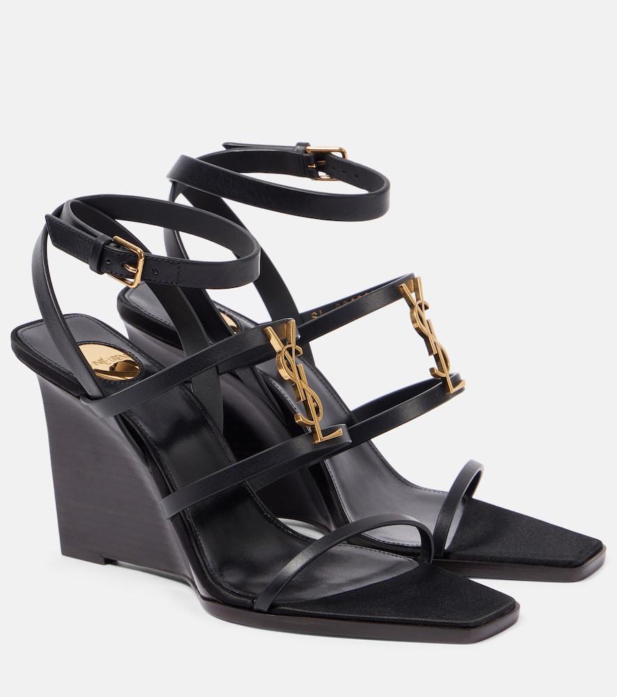 saint laurent cassandra 90 leather wedge sandals