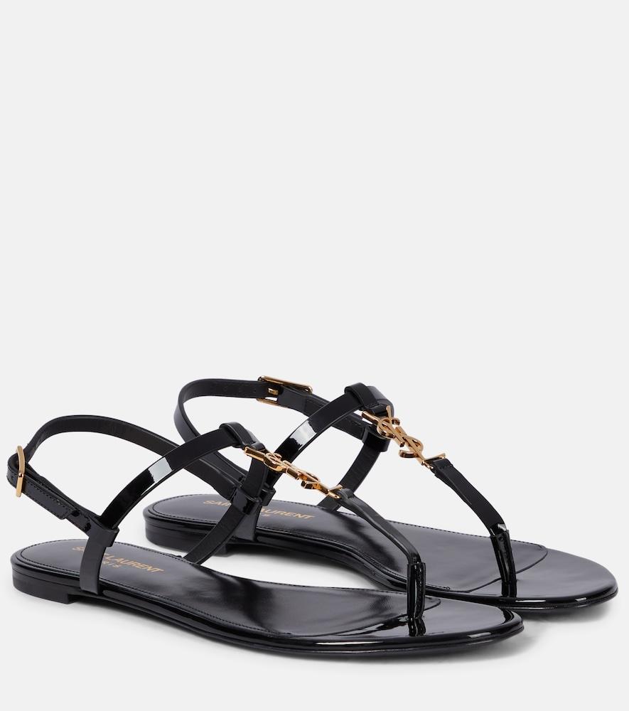 saint laurent cassandra patent leather thong sandals