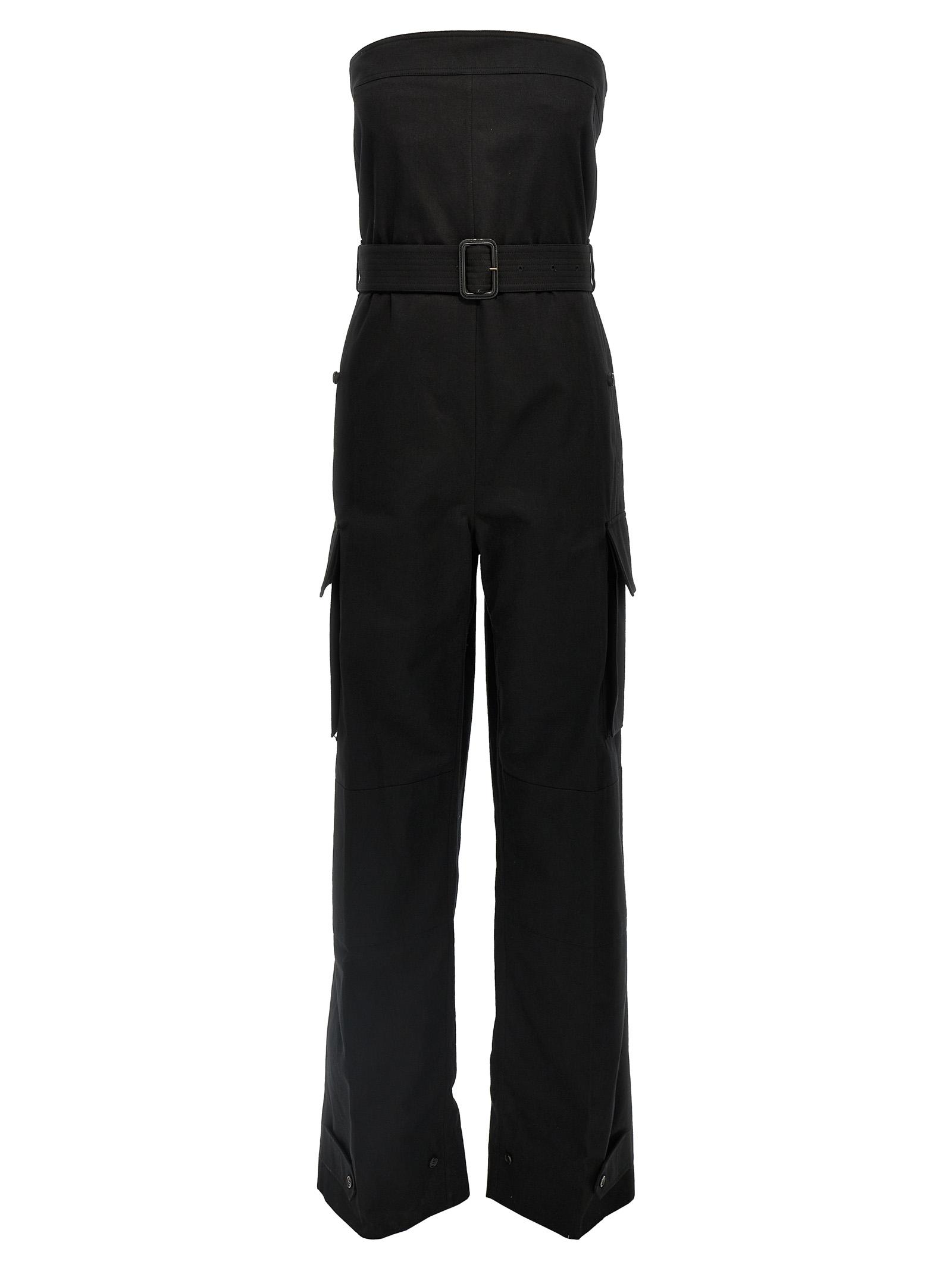 saint laurent cassandre bustier jumpsuit black cotton jumpsuits - women