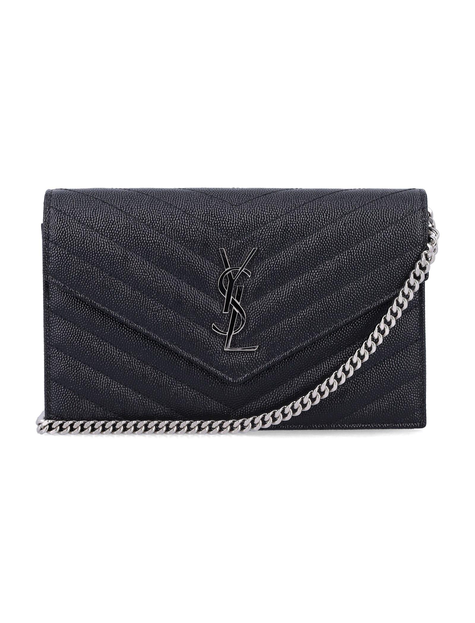 saint laurent cassandre envelope chain wallet in grain de poudre leather