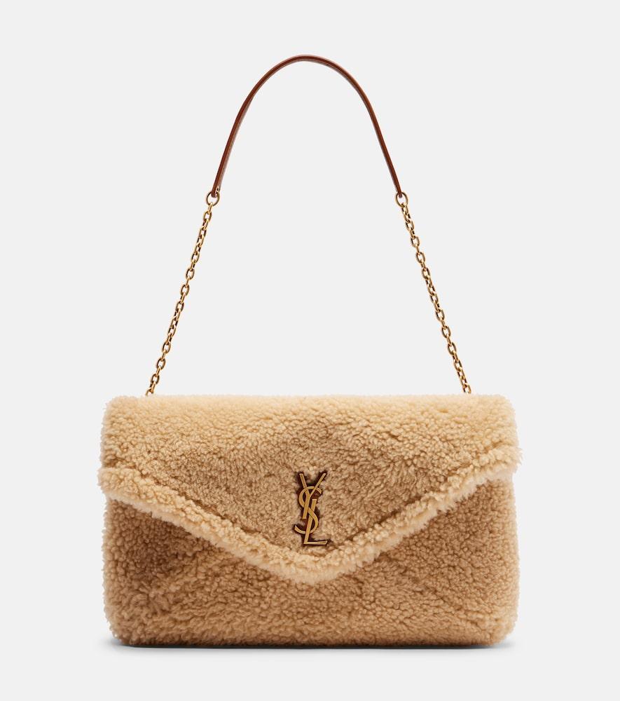 saint laurent cassandre envelope shearling shoulder bag