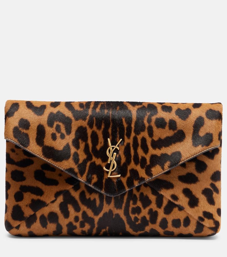 saint laurent cassandre large calf hair clutch