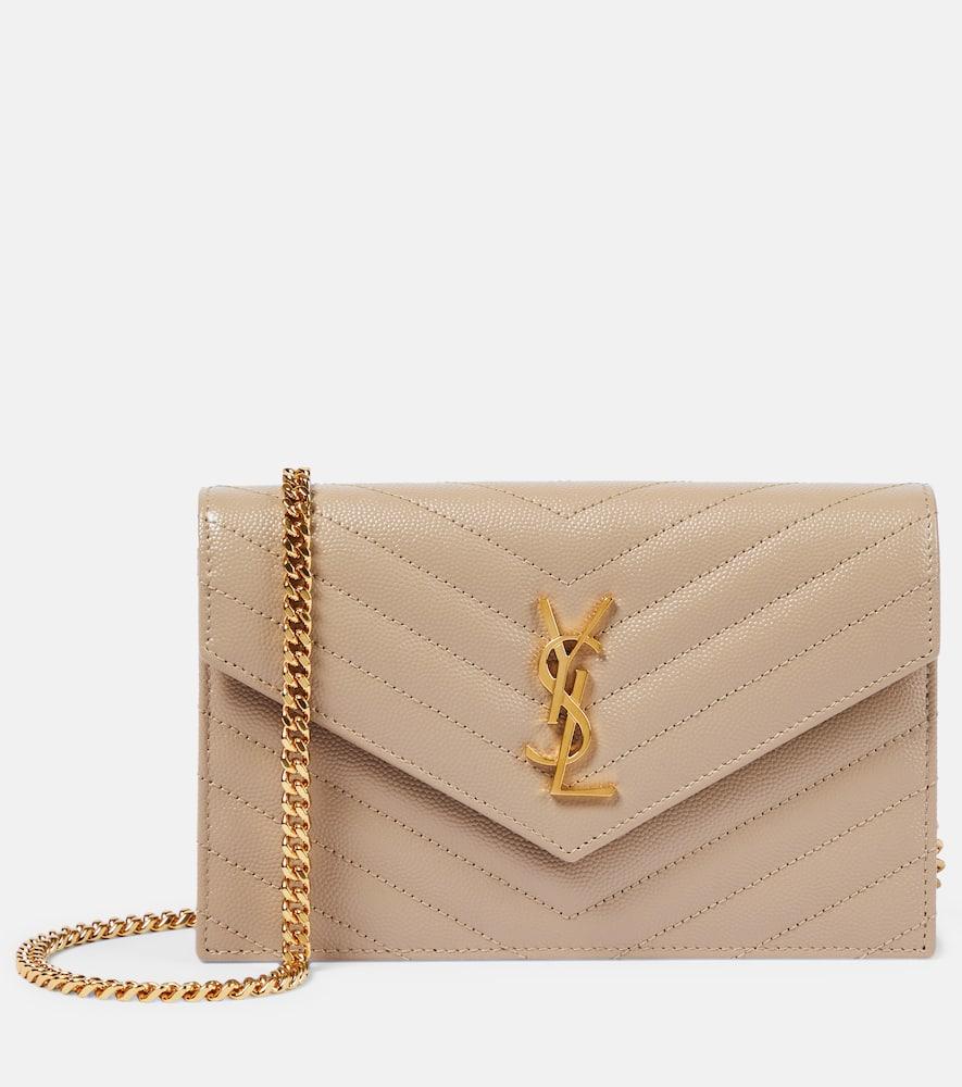 saint laurent cassandre matelassé envelope leather wallet on chain
