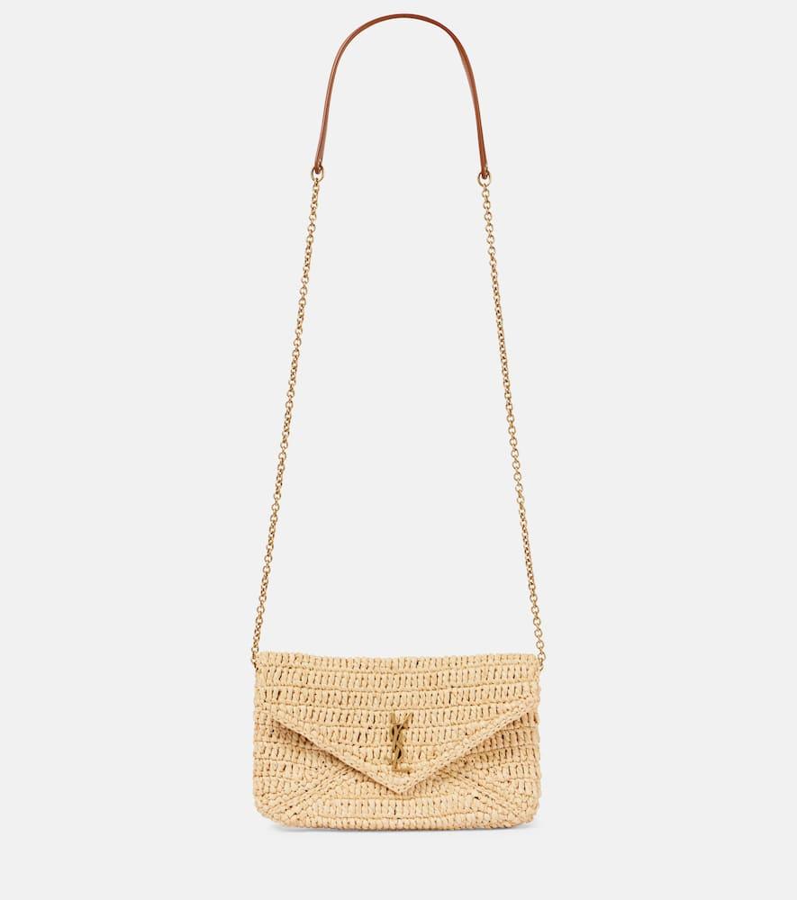 saint laurent cassandre mini raffia shoulder bag