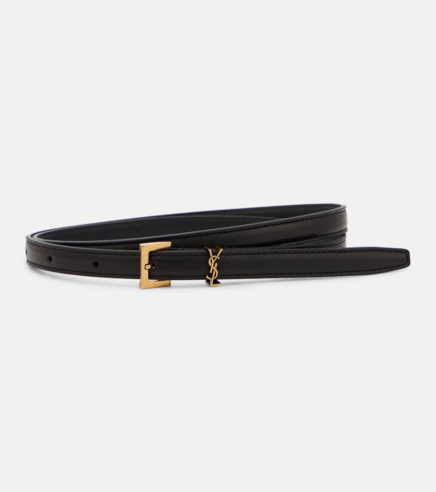 saint laurent cassandre slim leather belt