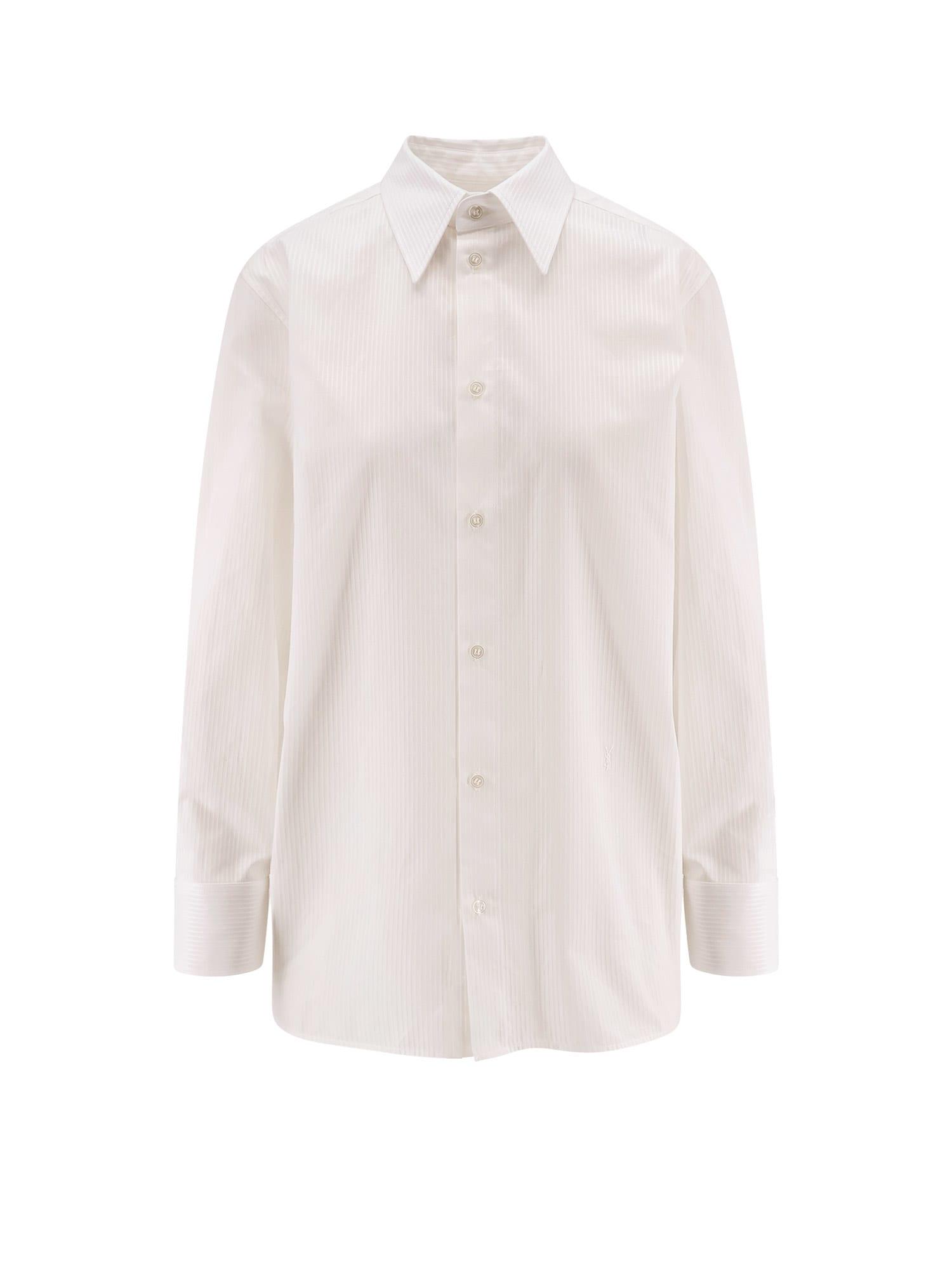 saint laurent certified cotton shirt with cassandre embroidery