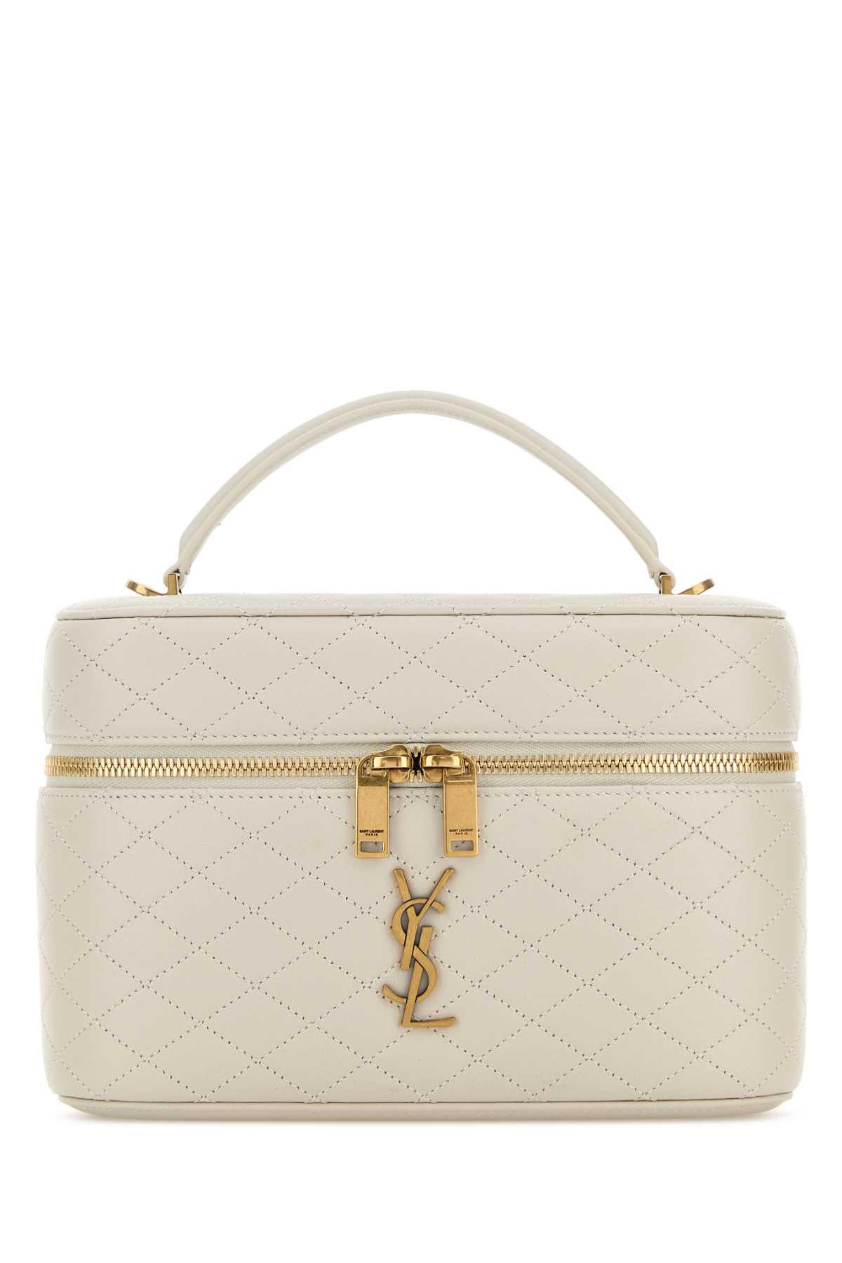 saint laurent chalk leather large vanity gaby handbag