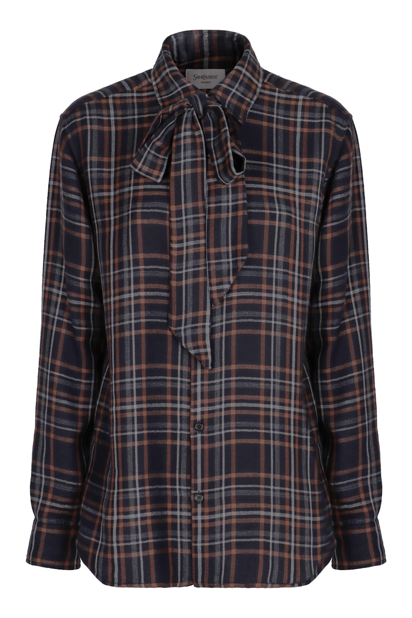 saint laurent check pattern shirt