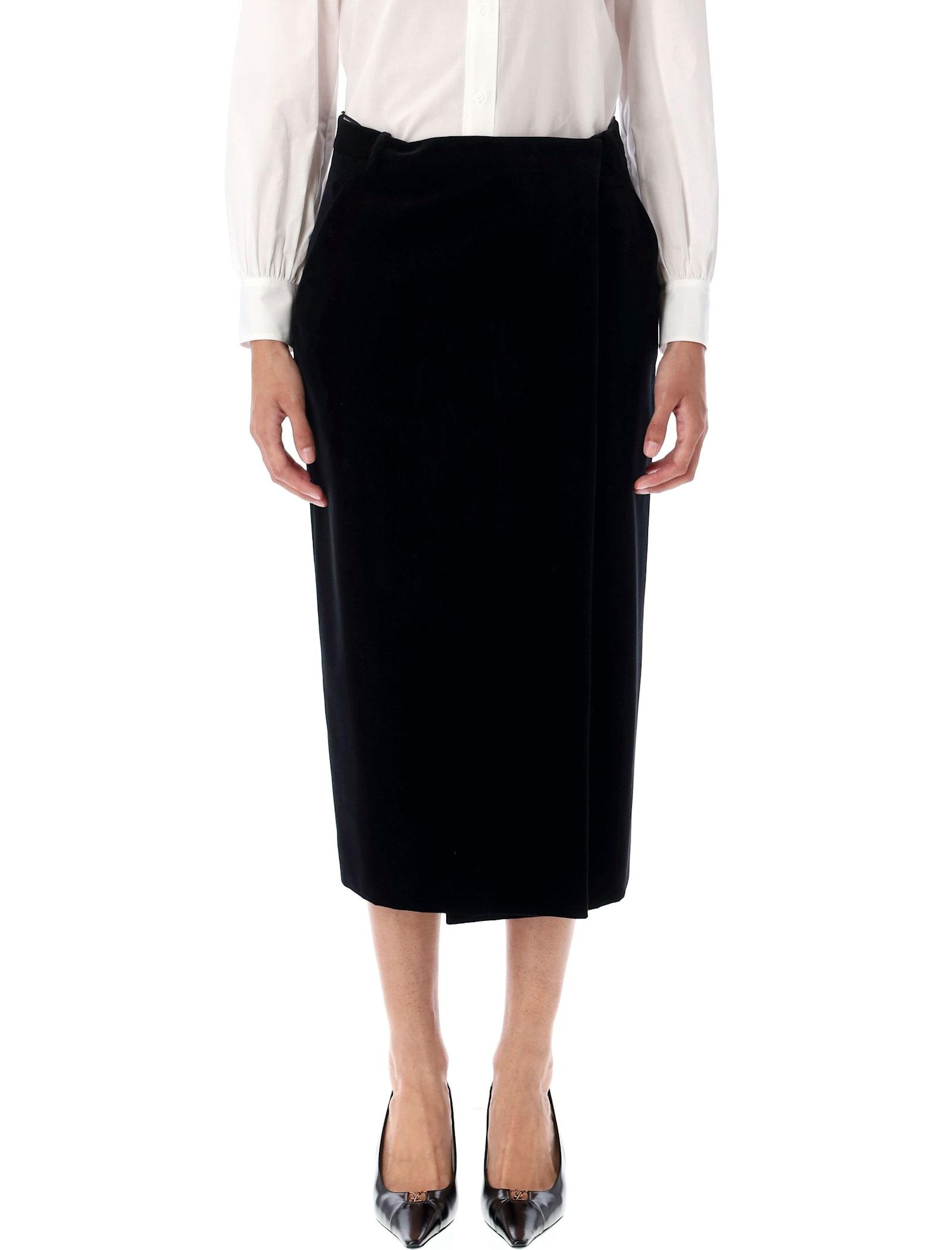 saint laurent cotton velvet midi wrap skirt