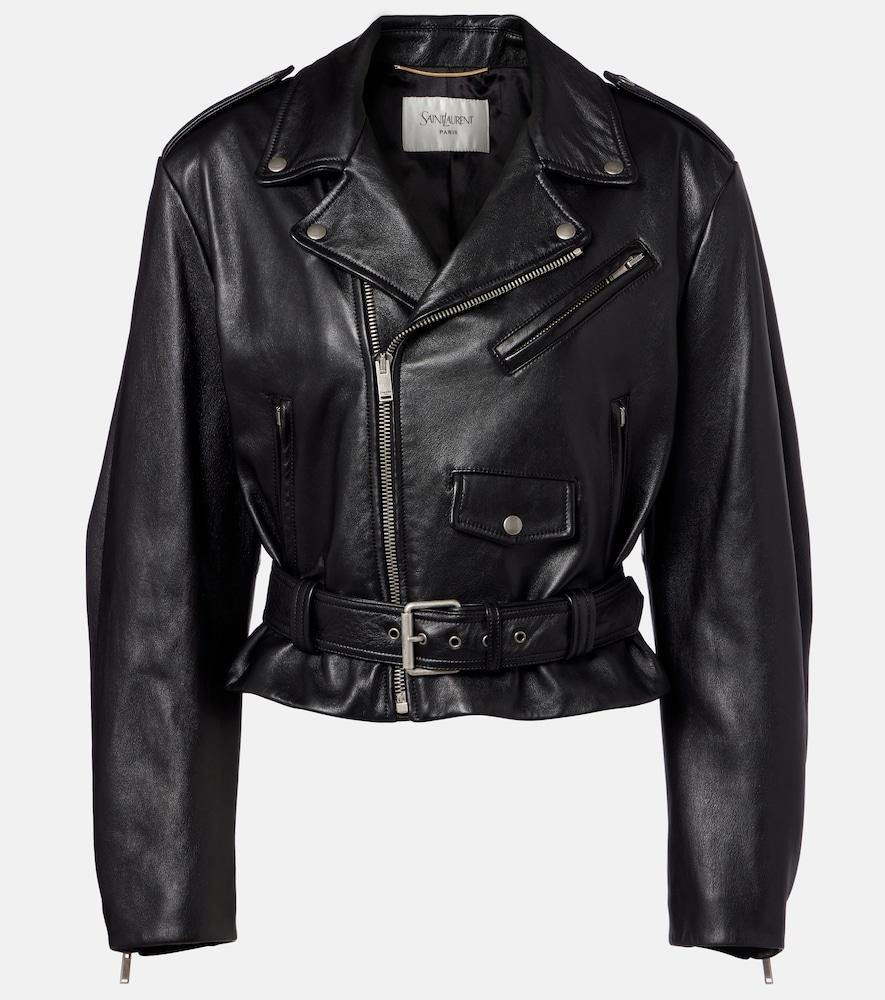 saint laurent cropped leather biker jacket