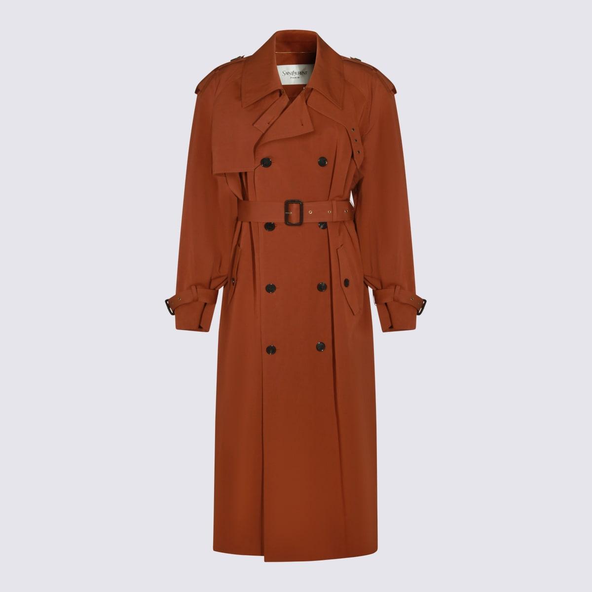 saint laurent dark orange cotton trench coat