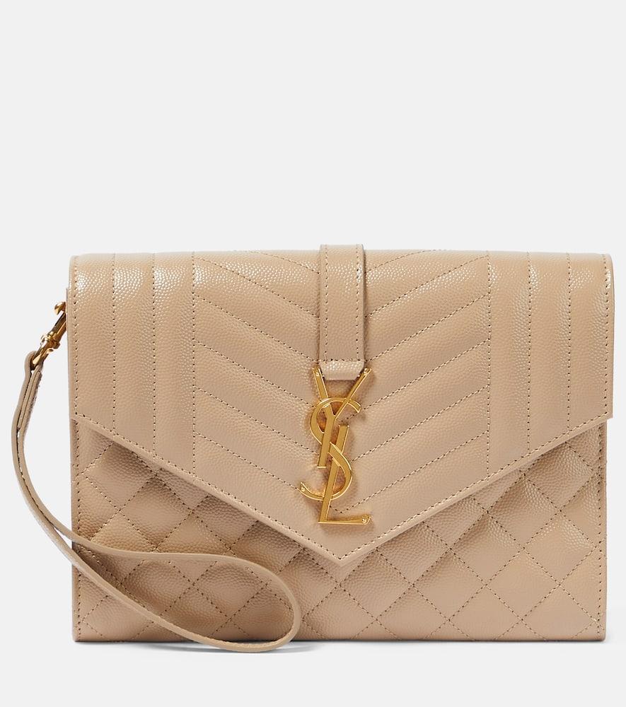 saint laurent envelope matelassé leather clutch
