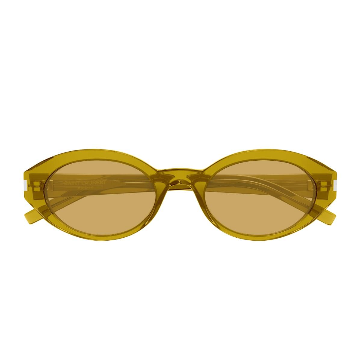 saint laurent eyewear saint laurent sl 567 linea corner angle 004 green transparent brown sunglasses