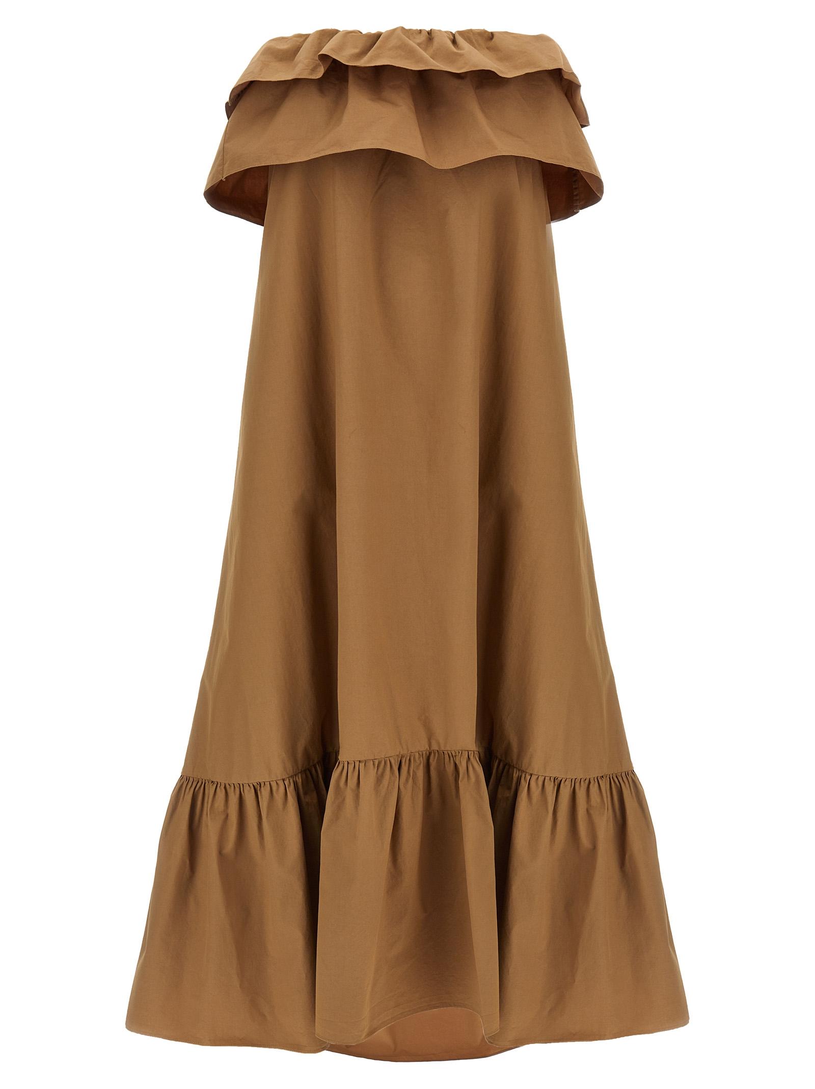 saint laurent flounce dress brown cotton - women