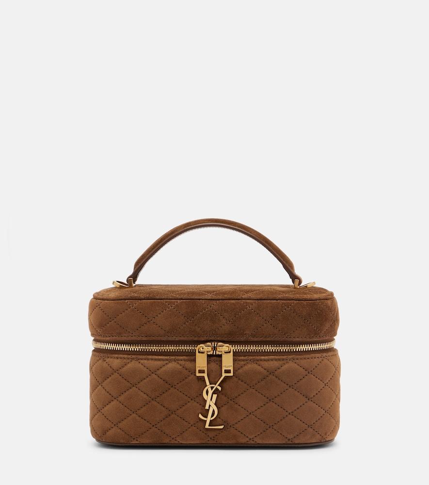 saint laurent gaby mini quilted suede vanity bag