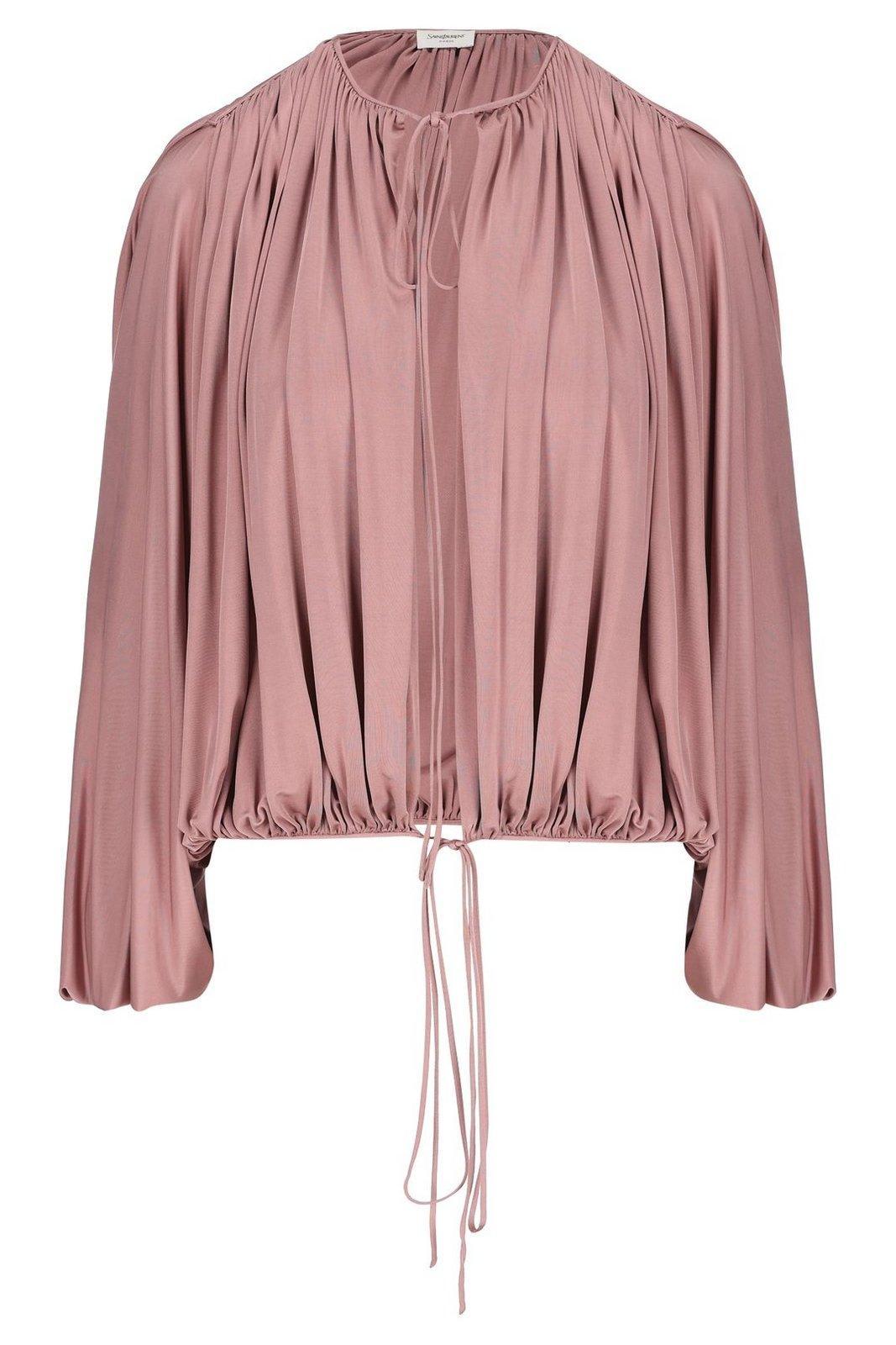 saint laurent gathered drawstring blouse