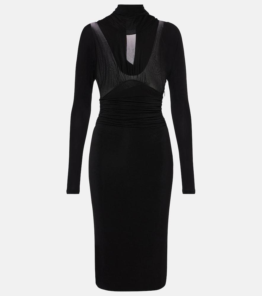 saint laurent gathered jersey midi dress