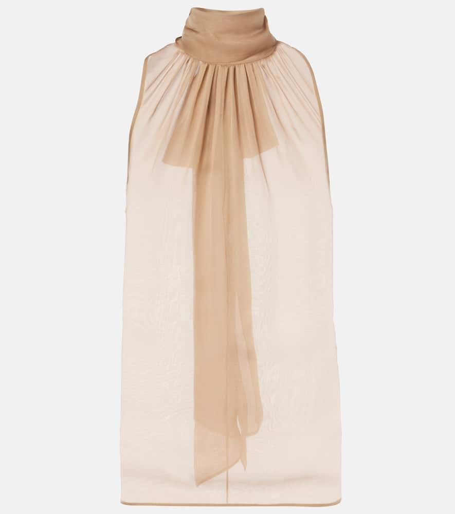 saint laurent gathered silk muslin top