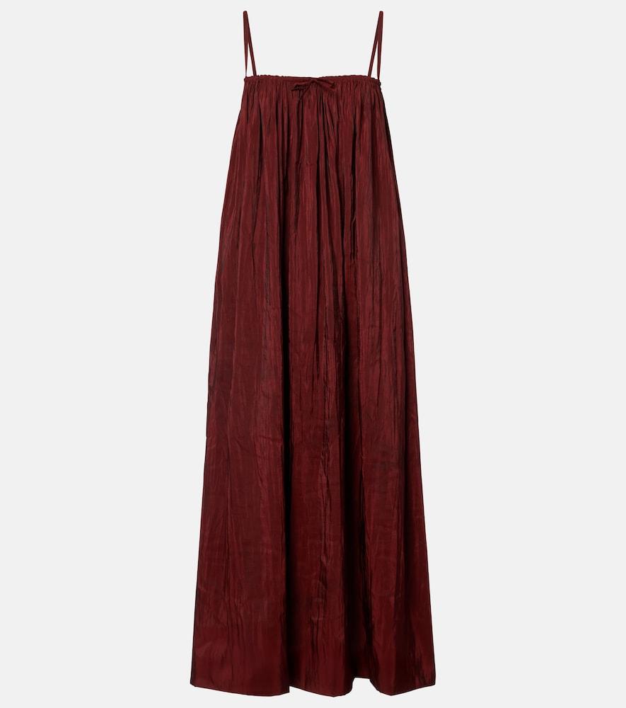 saint laurent gathered taffeta midi dress