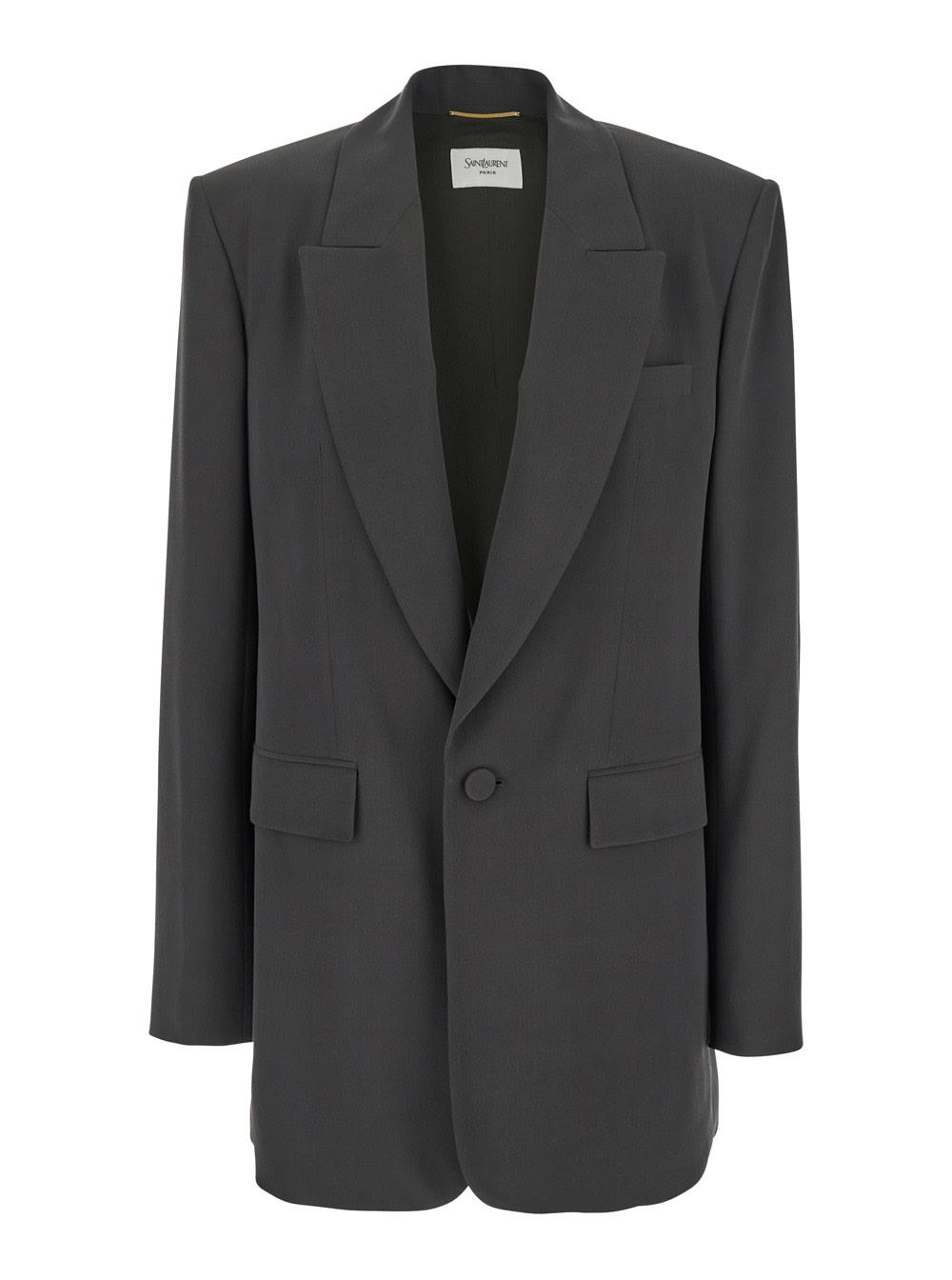 saint laurent grey single-breasted jacket with peak revers in silk woman