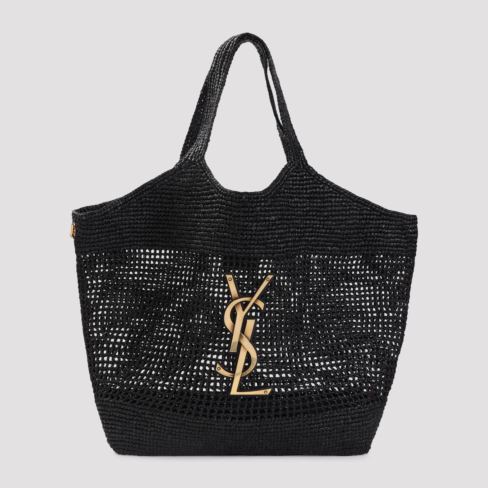 saint laurent icare handbag black raffia brass bag - women