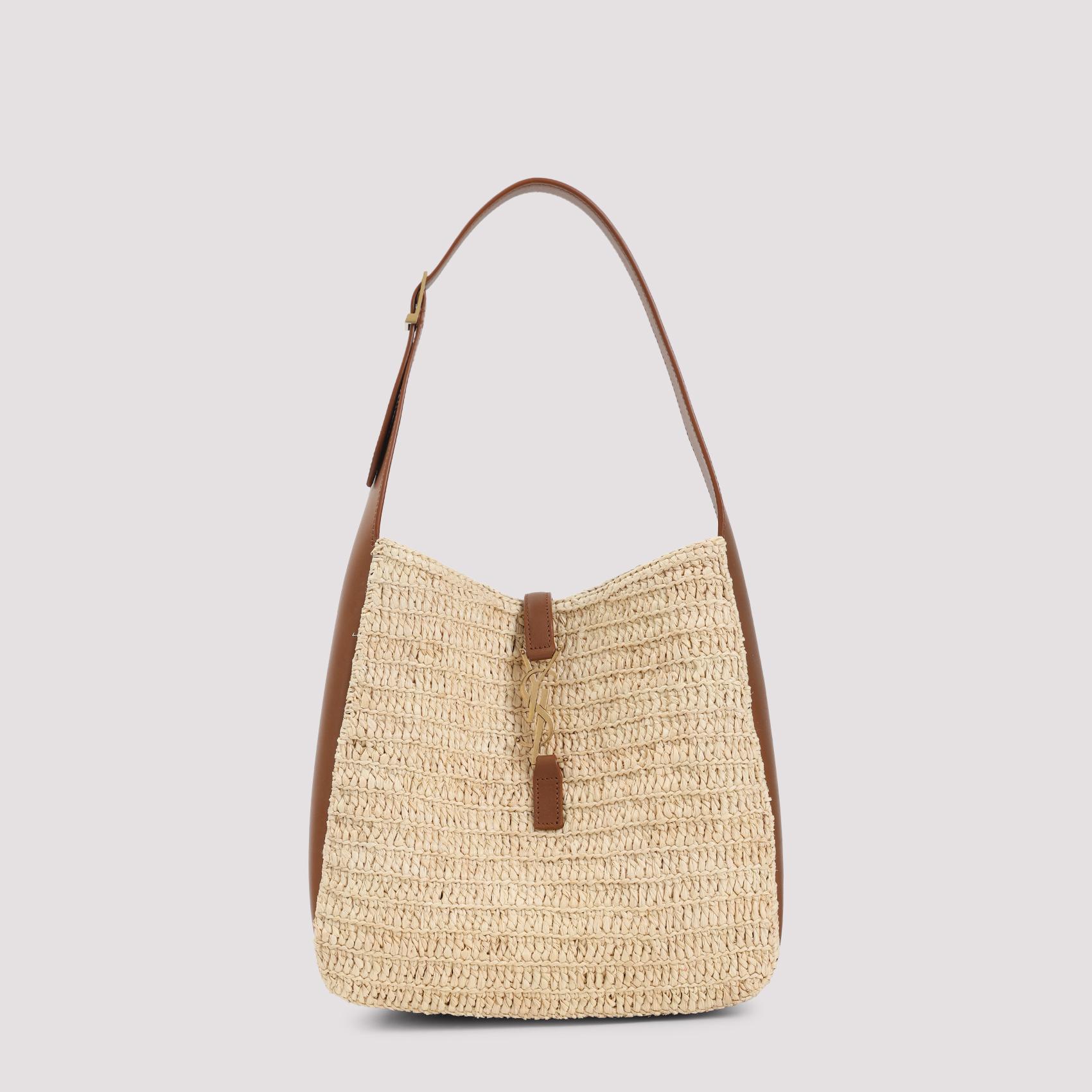 saint laurent le 5a7 handbag brown raffia calf leather bag - women