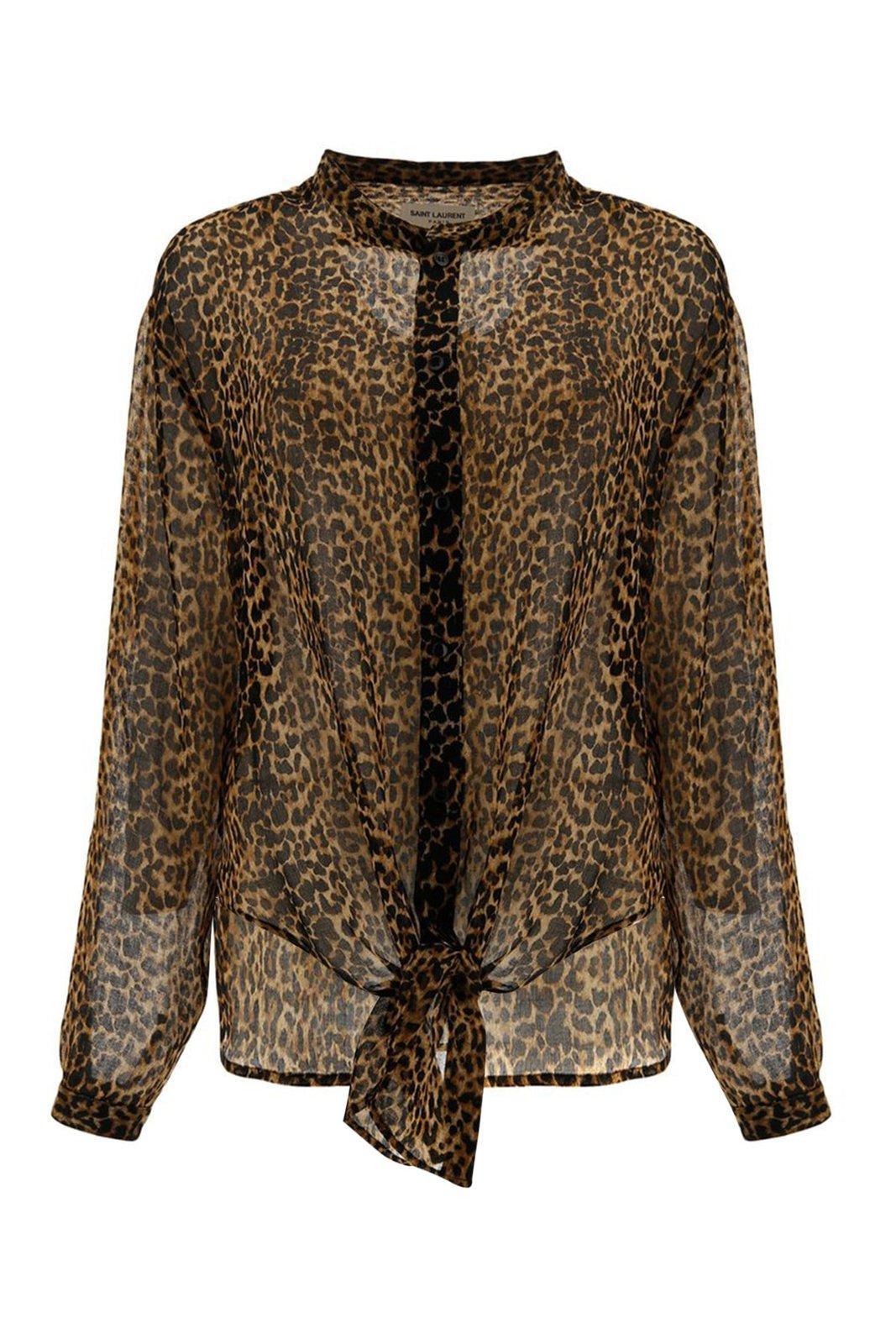 saint laurent leopard print sheer shirt