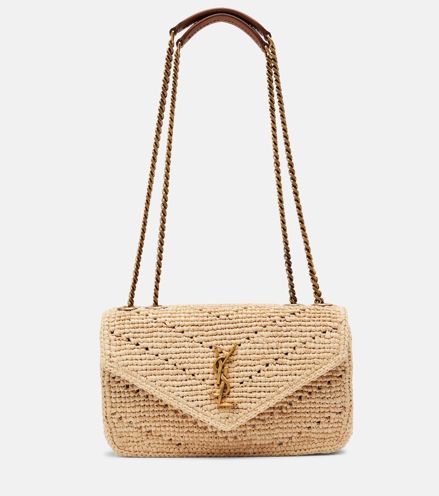 saint laurent loulou small raffia shoulder bag
