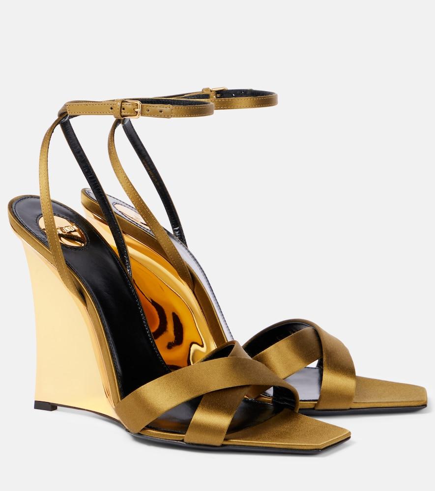 saint laurent lucienne crêpe satin wedge sandals