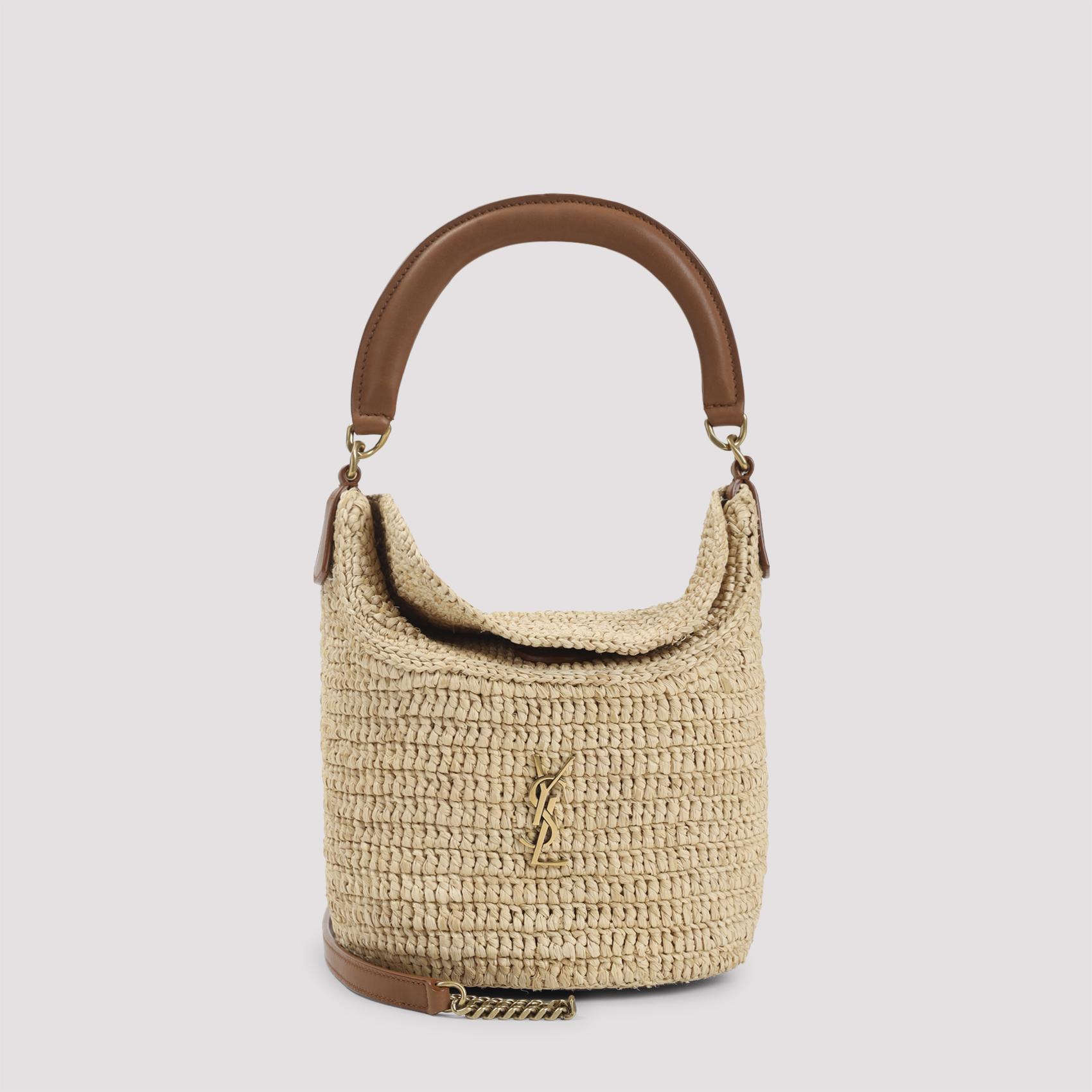 saint laurent mini shoulder bag nude & neutrals raffia leather - women
