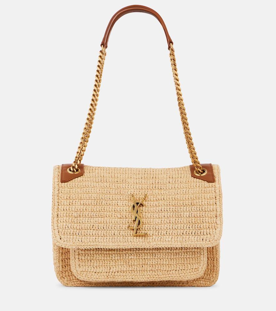saint laurent niki medium raffia shoulder bag