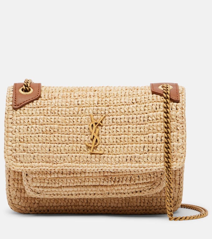 saint laurent niki mini raffia crossbody bag
