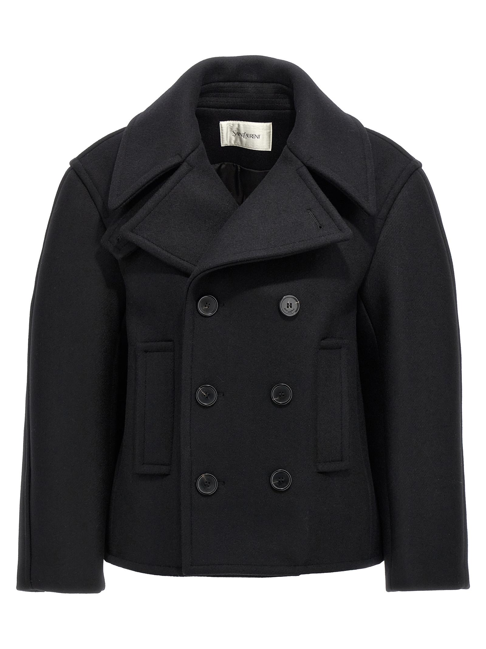 saint laurent oversized caban coat black virgin wool coats, trench - women