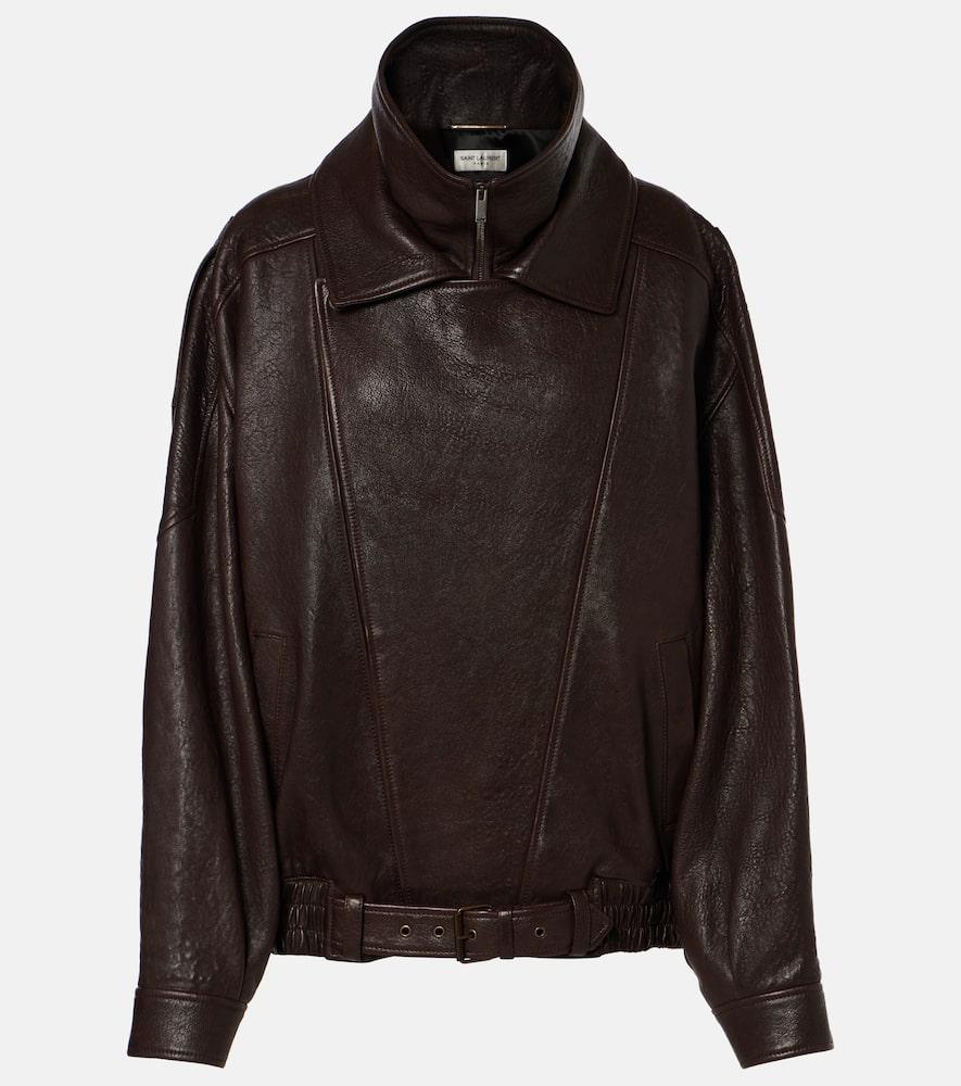 saint laurent oversized leather bomber jacket