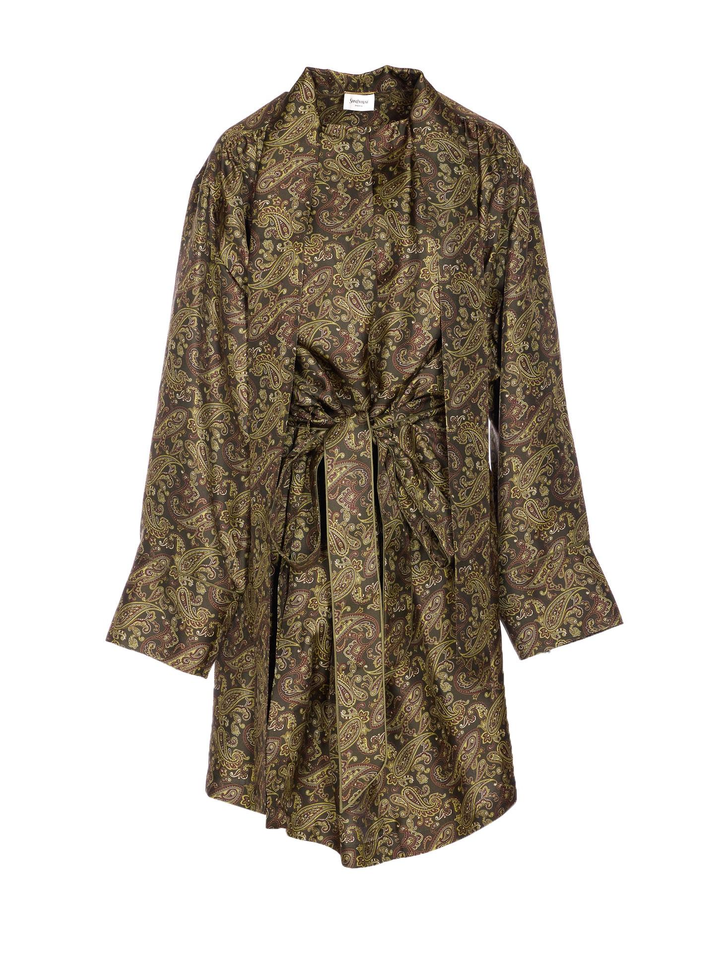 saint laurent paisley motif silk dress