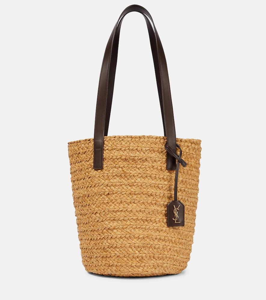 saint laurent panier small raffia bucket bag