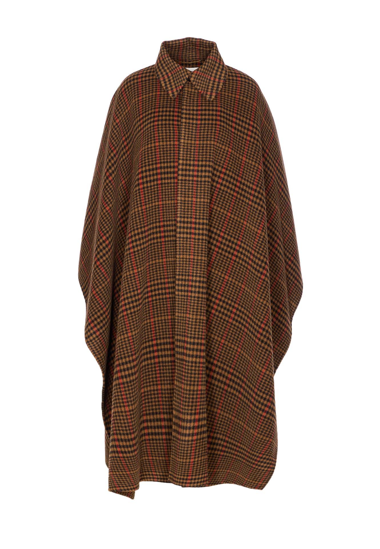 saint laurent plaid cape in brushed wool