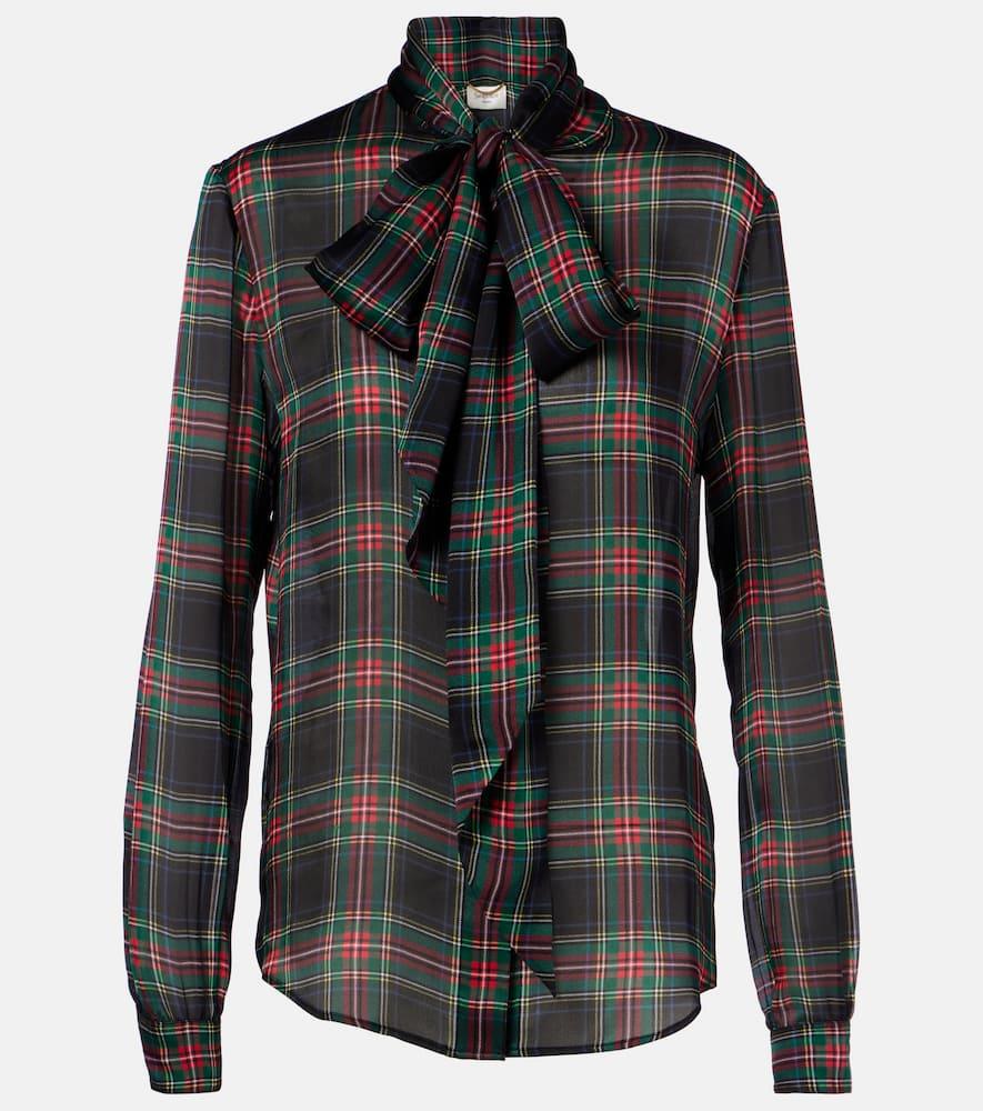 saint laurent plaid silk blouse