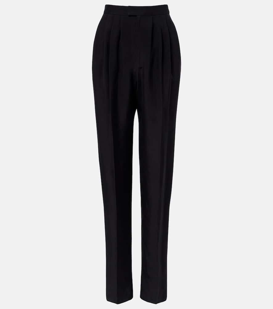 saint laurent pleated silk straight pants