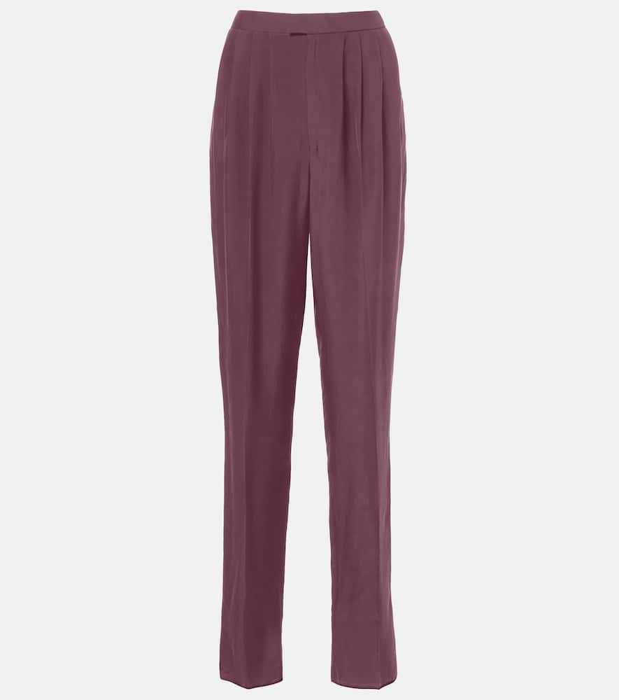 saint laurent pleated silk straight pants