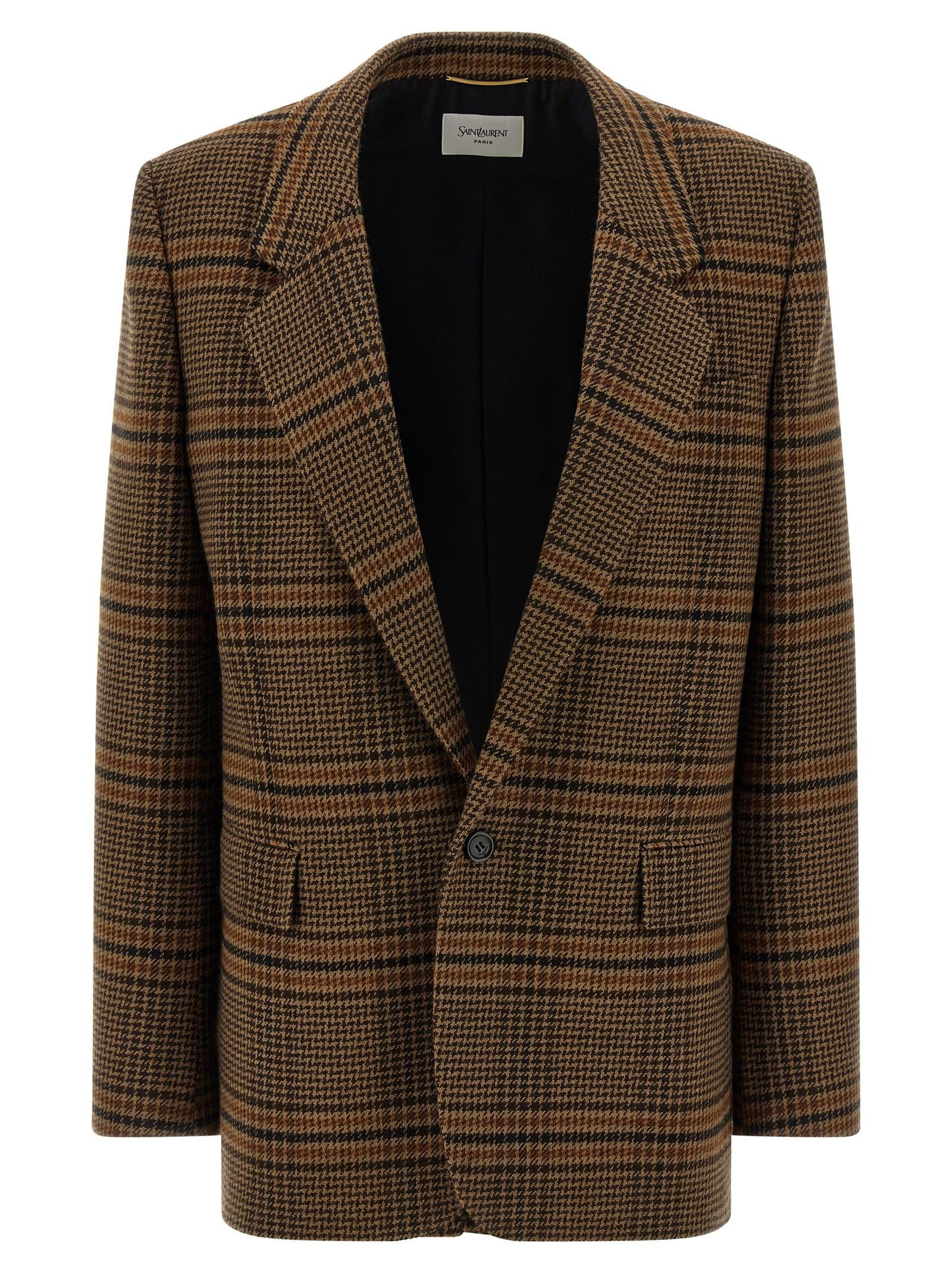 saint laurent prince of wales wool blazer