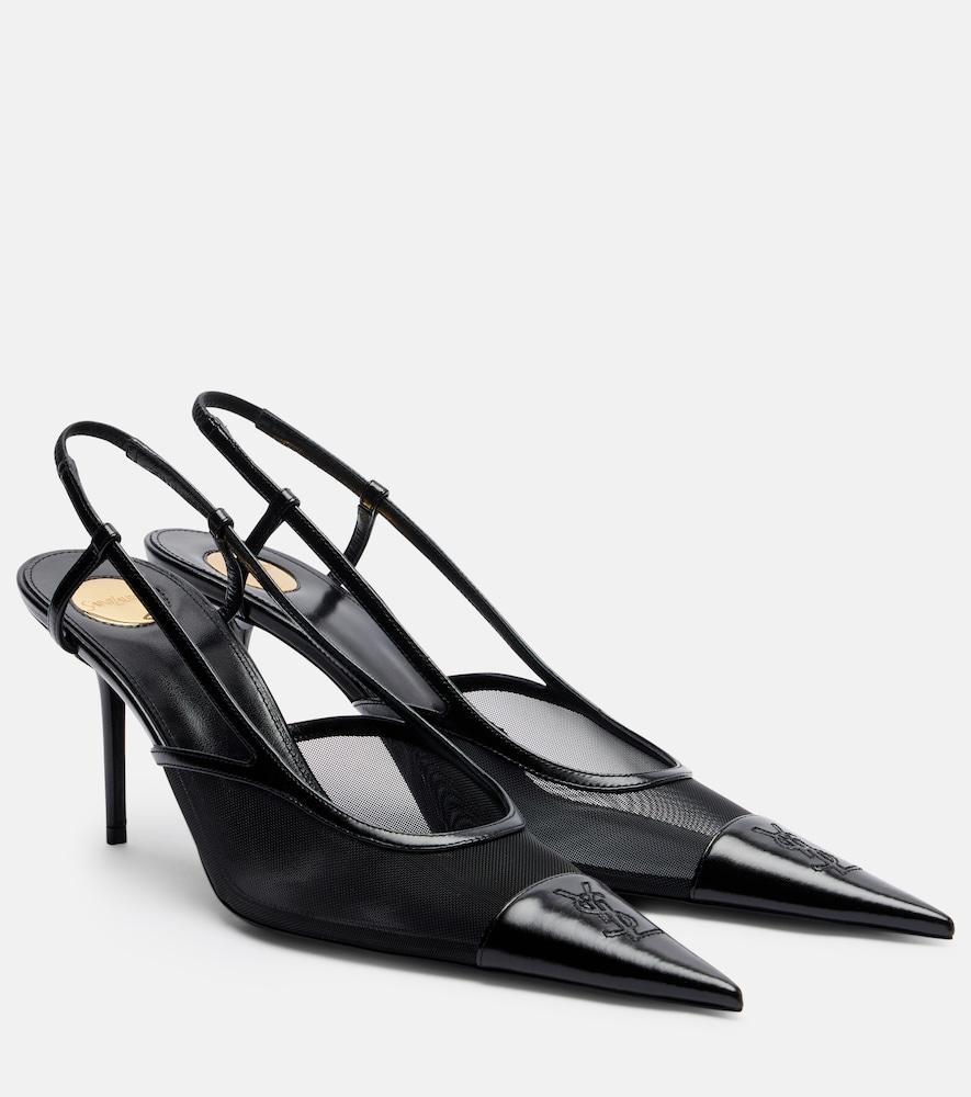 saint laurent renée 75 mesh and leather slingback pumps