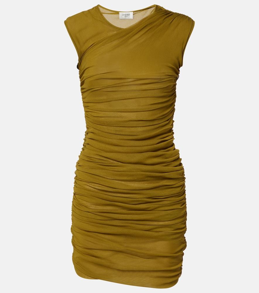 saint laurent ruched tulle jersey minidress