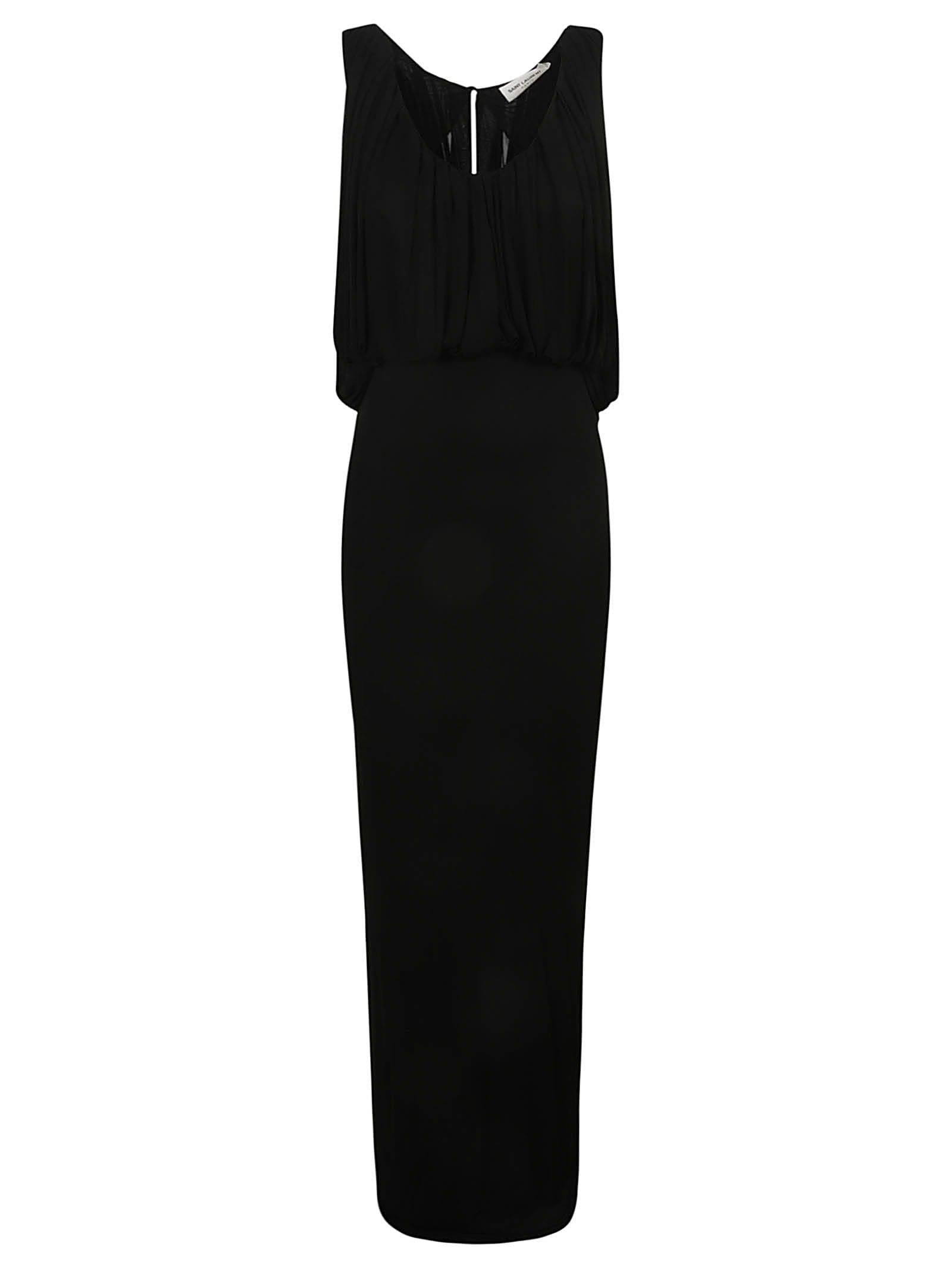 saint laurent ruffle detail sleeveless slim long dress